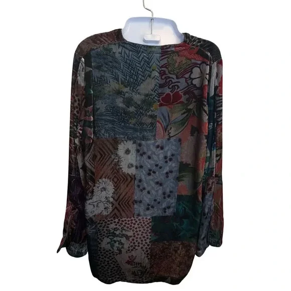 New JOHNNY WAS Grace Tessa Tunic Multicolor Floral Velvet Flowy Top Women's XS - Picture 8 of 11